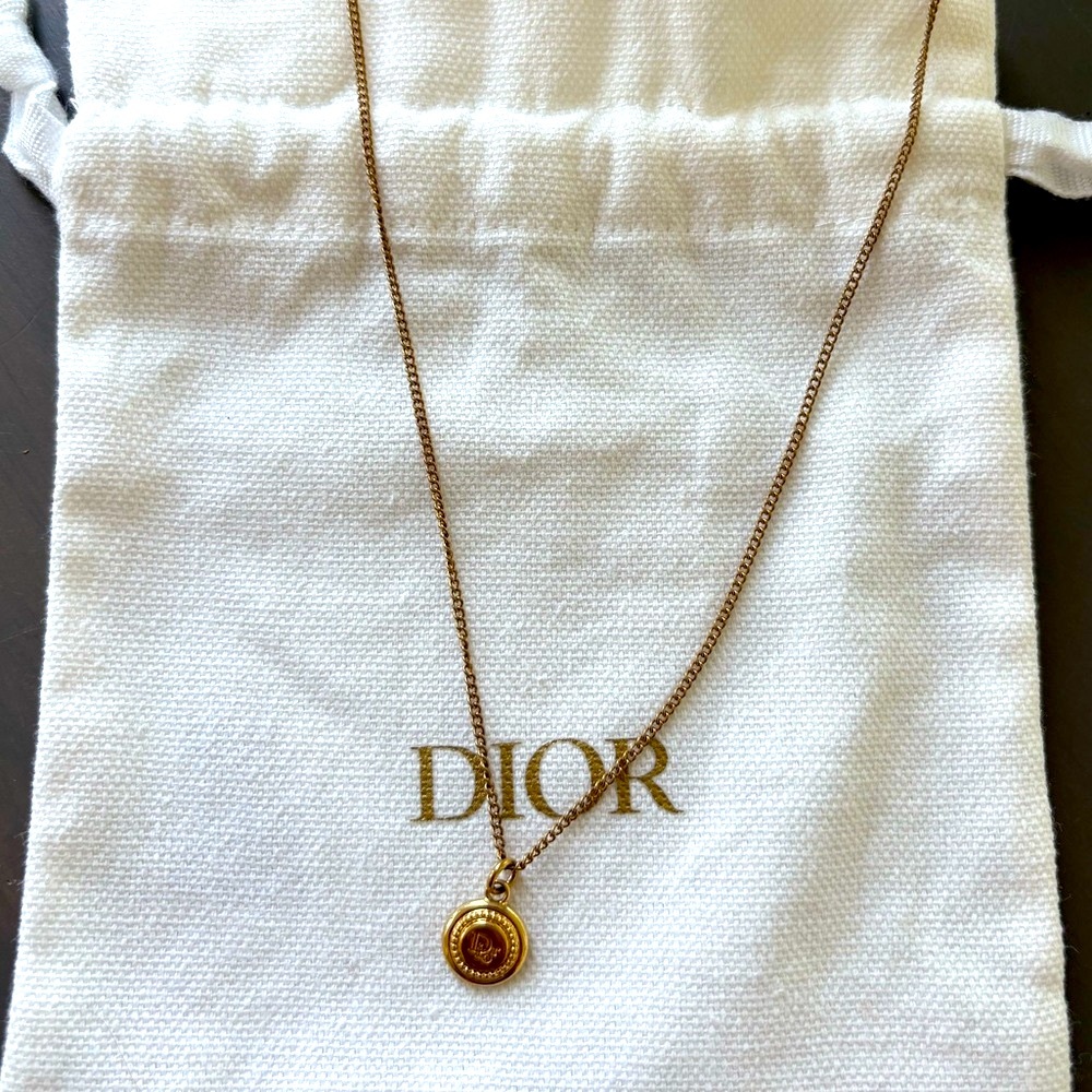Dior Gold-Tone Circular Pendant Necklace - Picture 9 of 10